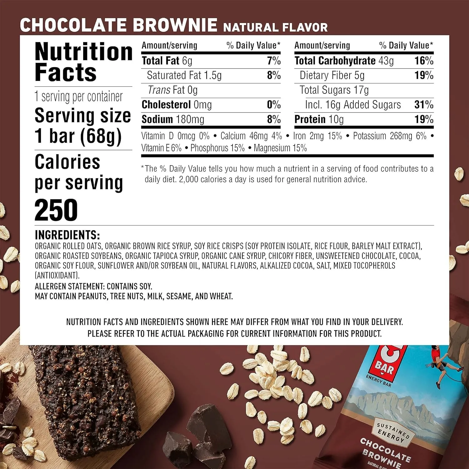 - Chocolate Brownie Flavor - Made with Organic Oats - 10G Protein - Non-Gmo - Plant Based - Energy Bars - 2.4 Oz. (18 Pack)