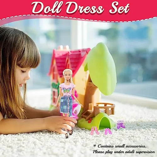 20 Pcs Doll Clothes and Accessories for Doll, 11.5 Inch Doll Outfit Collection Including 10 Fashion Dress Set 10 Pairs Shoes(Random Style), for Girls Birthday Gifts