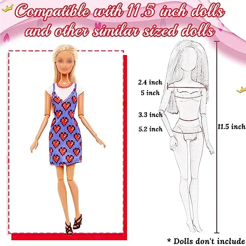 20 Pcs Doll Clothes and Accessories for Doll, 11.5 Inch Doll Outfit Collection Including 10 Fashion Dress Set 10 Pairs Shoes(Random Style), for Girls Birthday Gifts