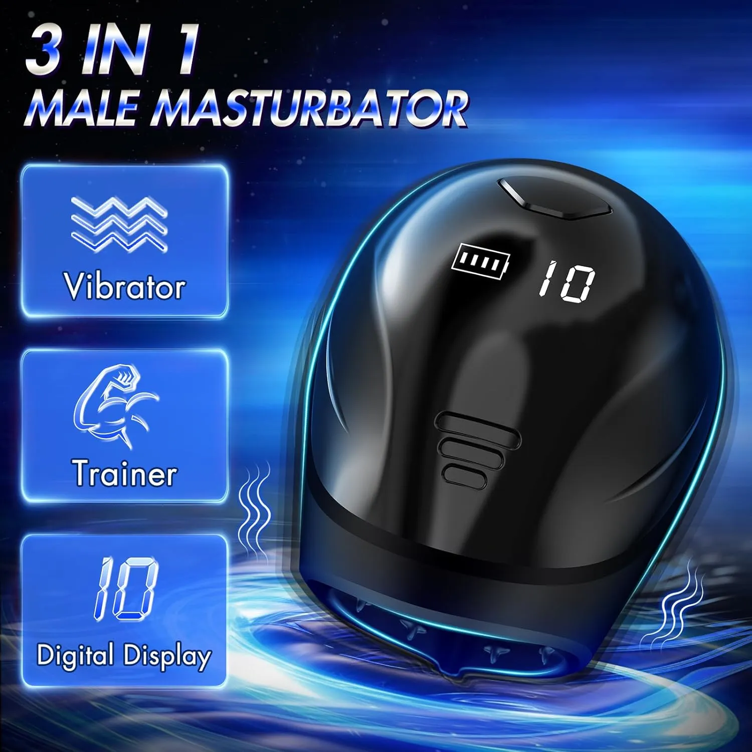 360° Wrapping Glans Stimulator Penis Training Stroker with LCD Display & 10 Vibrating Modes