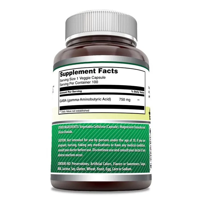 Amazing Formulas GABA | 750 Mg | 100 Veggie Capsules