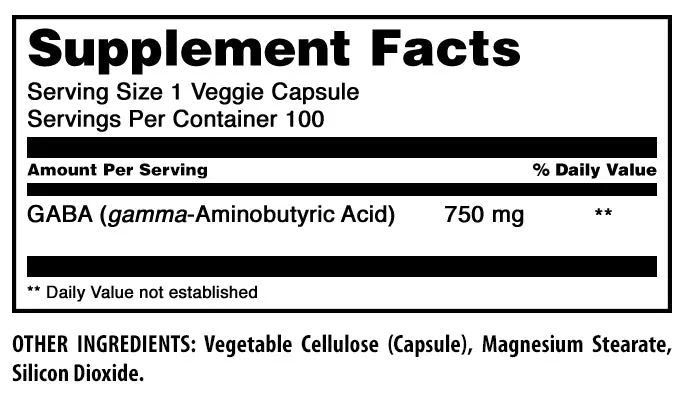 Amazing Formulas GABA | 750 Mg | 100 Veggie Capsules