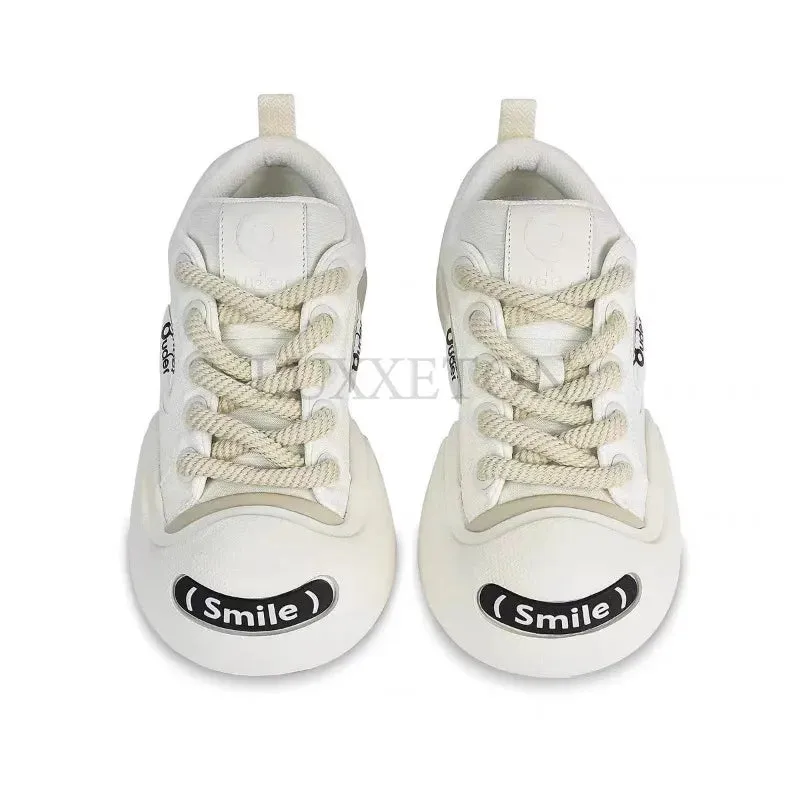 binfenxie Thick Soled Round Toe Cute Decorative Board Shoes with Breathable Mesh Comfortable and Versatile Casual Sports Shoes