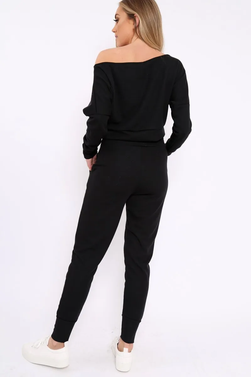 Black Bardot Sweatshirt and Joggers Loungewear Set - Marnie