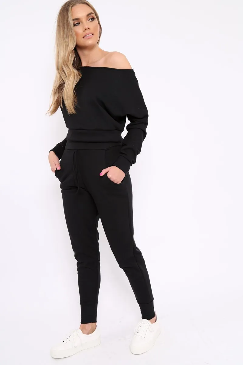 Black Bardot Sweatshirt and Joggers Loungewear Set - Marnie