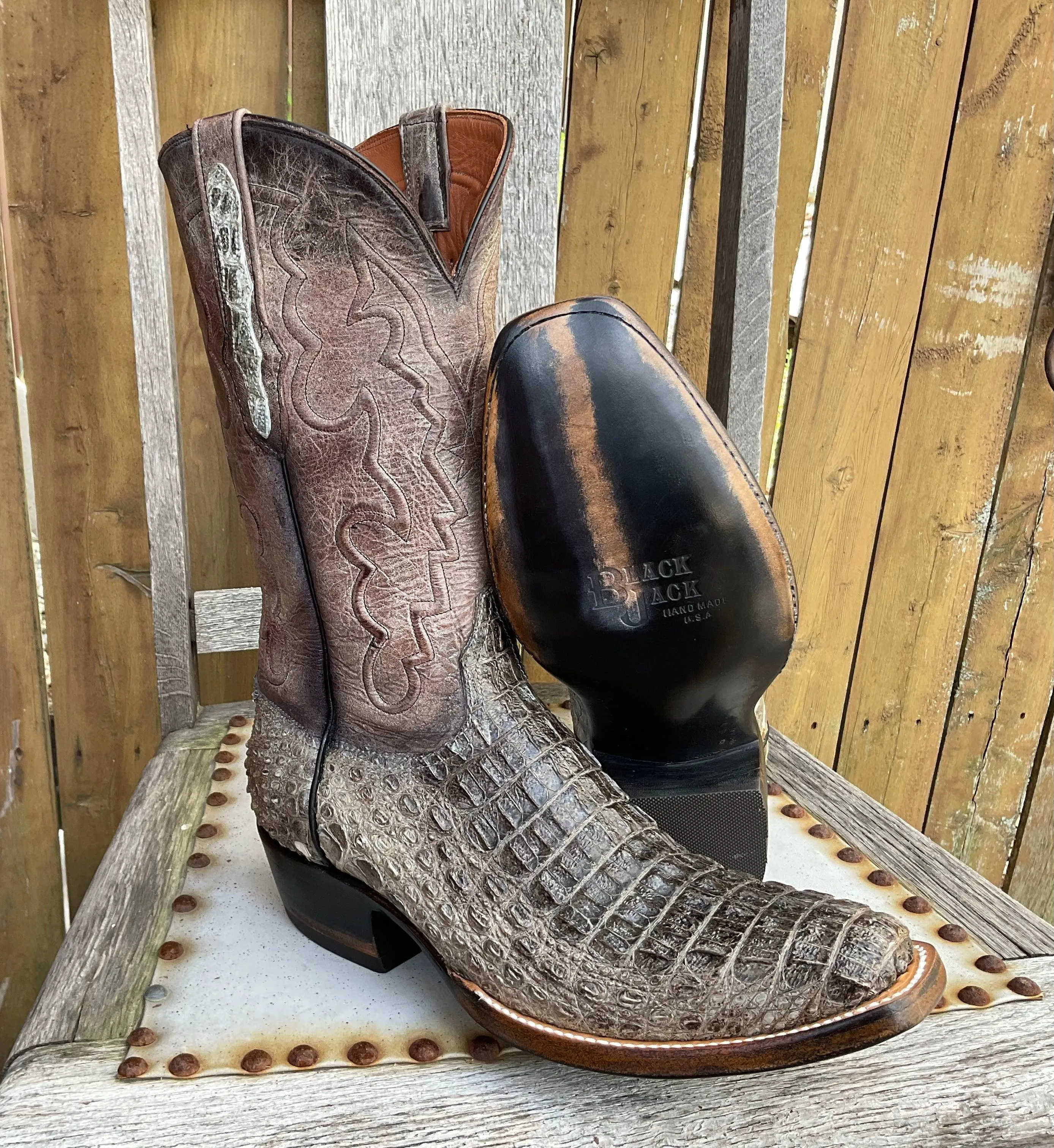 Black Jack Men’s Natural Caiman Body Cut Hornback Cowboy Boots NT-7721-V3