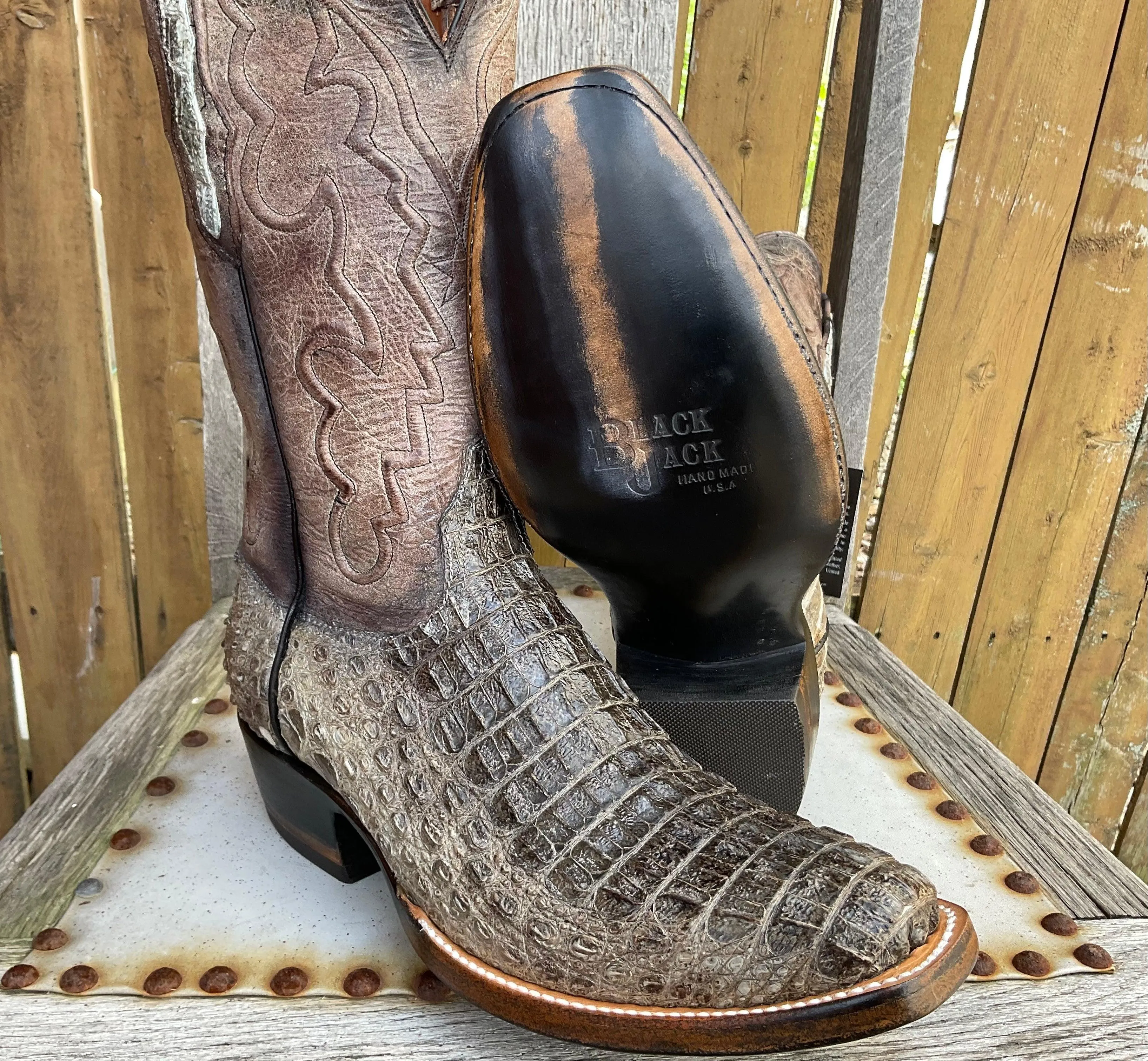 Black Jack Men’s Natural Caiman Body Cut Hornback Cowboy Boots NT-7721-V3