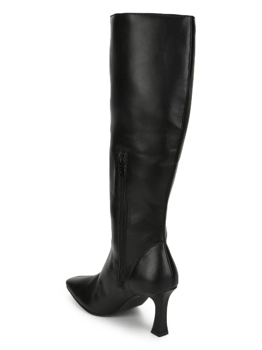 Black PU Pointed Knee High Boots (ST-1158)