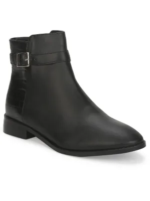 Black PU Side Buckle Low Ankle Boots