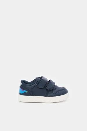 boys Navy Double Velcro Strap Sneaker