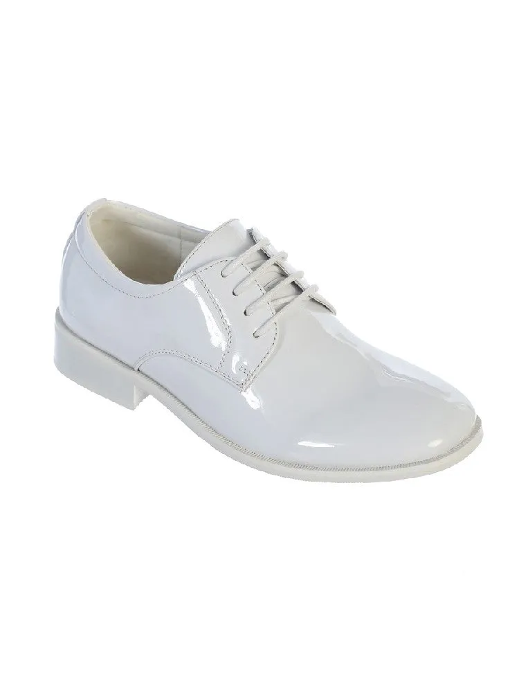 Boys White Shiny Leather Lace Up Dress Shoes 11-3 Kids