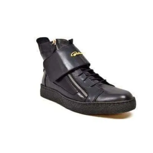 British Walkers Empire Men's Black Leather Crepe Sole High Tops