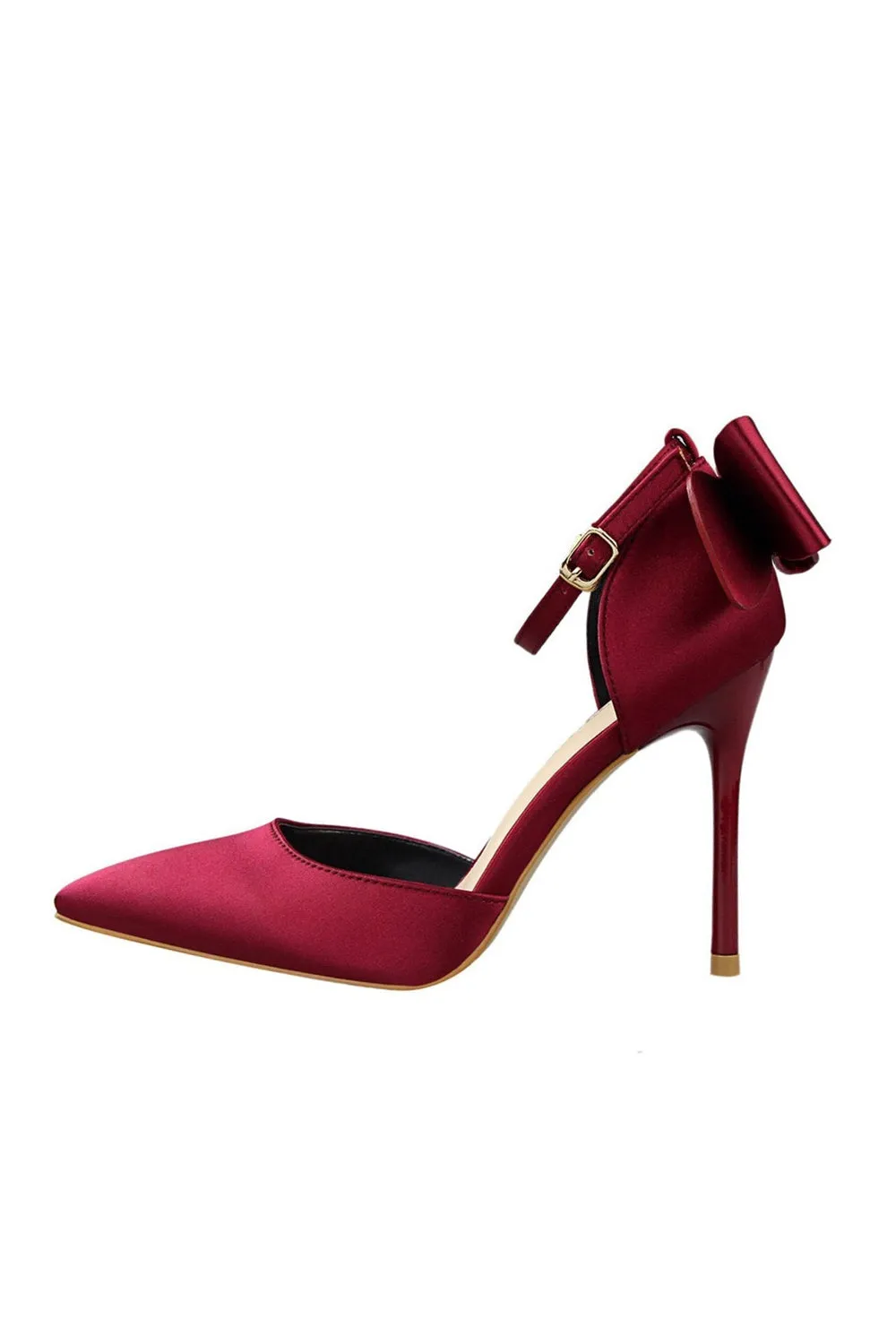 Burgundy Satin Prom Heels with Bowknot