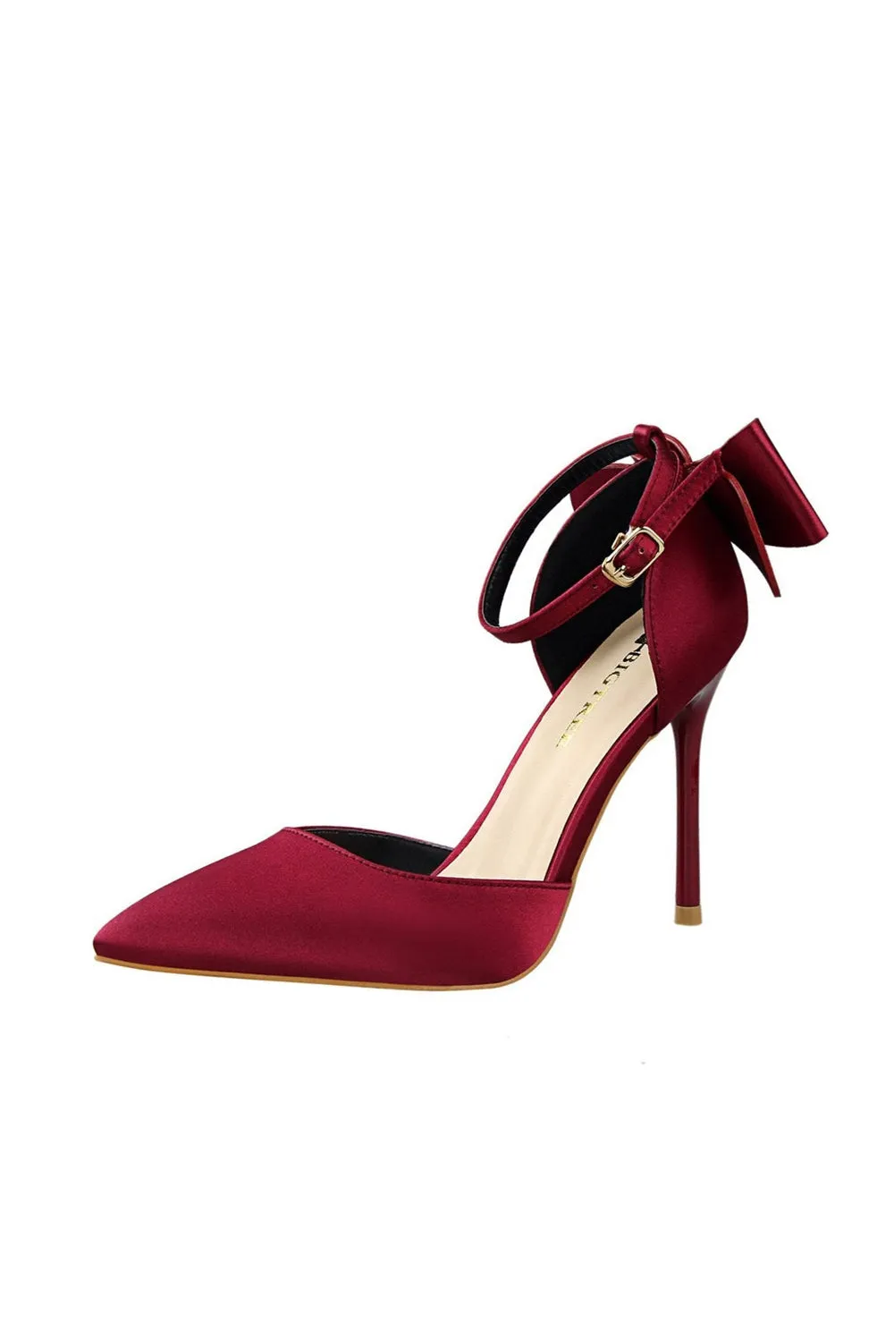 Burgundy Satin Prom Heels with Bowknot