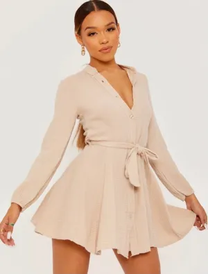 Cheesecloth Belted Shirt Dress