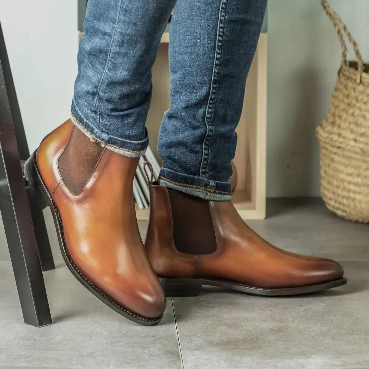 Cognac Calf Chelsea Boots