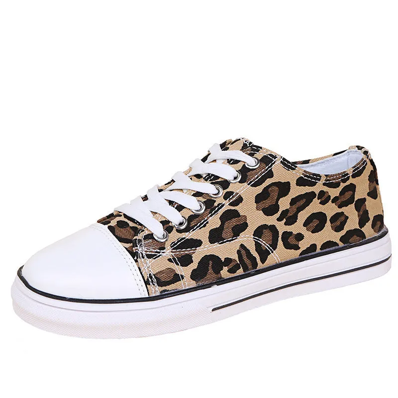 Color-Block  Thick-Soled Leopard Print  Lace-up Casual Sneakers