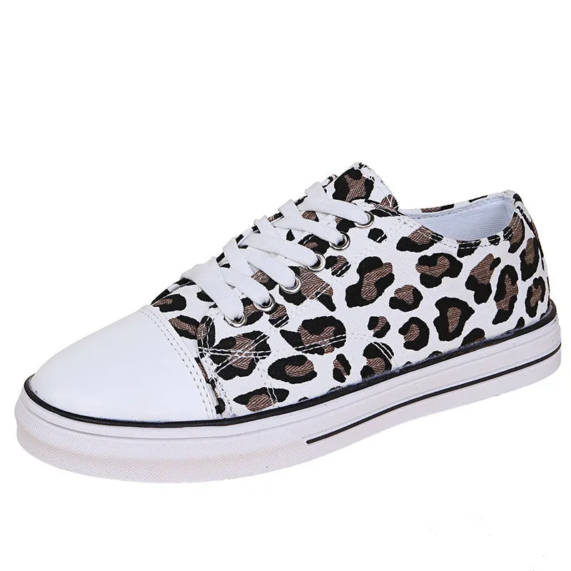 Color-Block  Thick-Soled Leopard Print  Lace-up Casual Sneakers