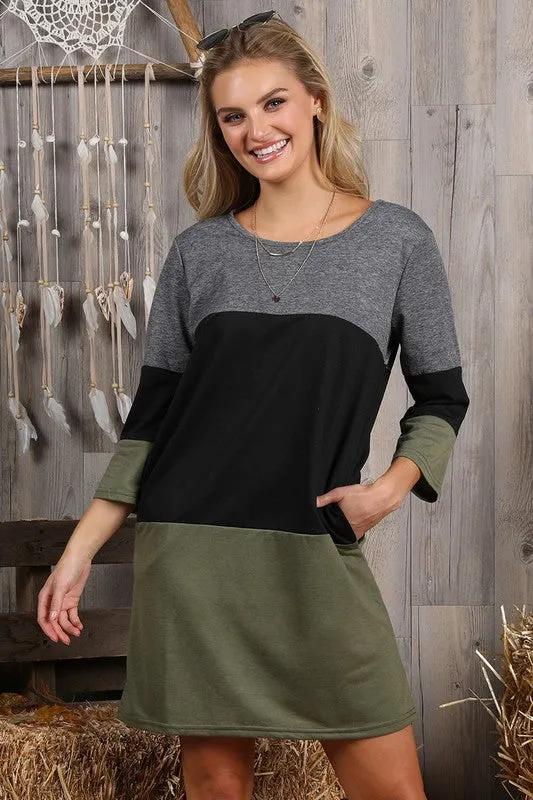 Color Block Tunic-Dress with Pockets