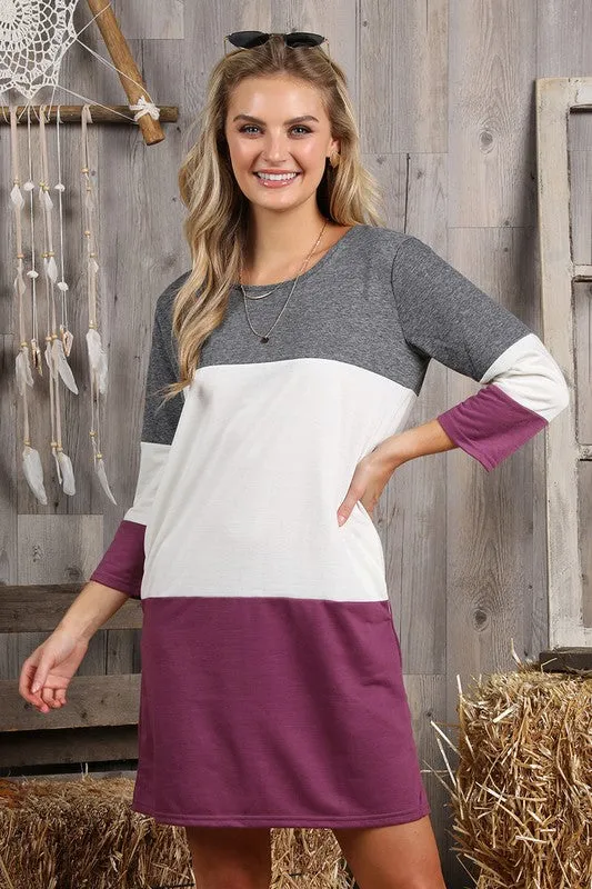 Color Block Tunic-Dress with Pockets