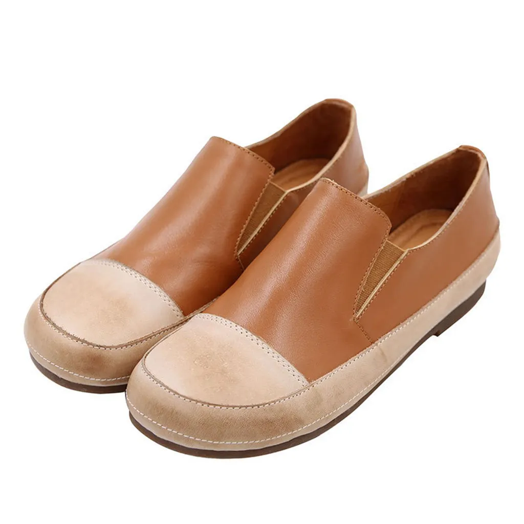 Color Matching Flat Retro Leather Women's Shoes | Gift Shoes