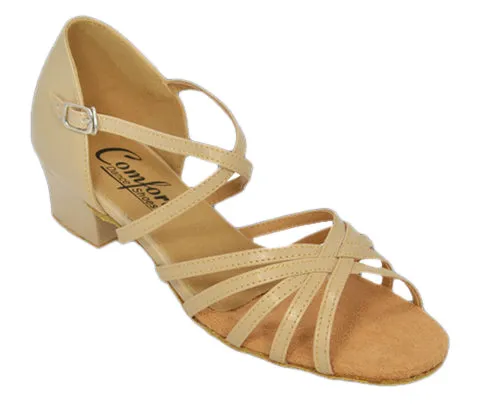 Comfort Dance Shoes, Strappy, Tan Leather, 1.5” Cuban Heel