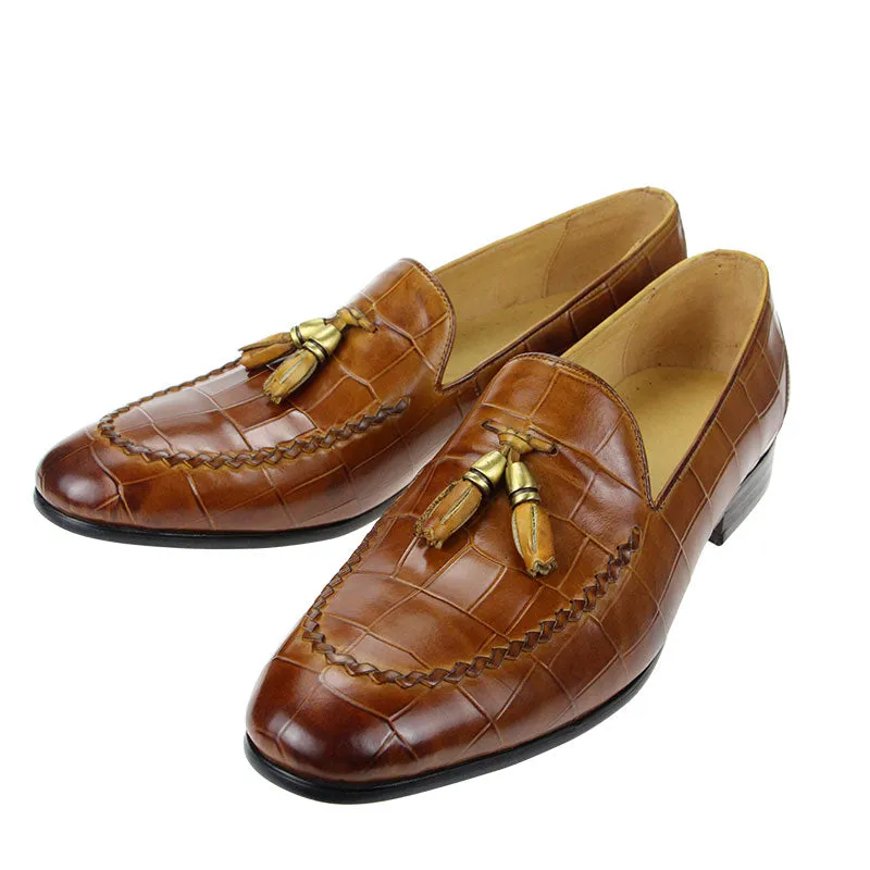 Crocodile Pattern Tassels Leather Loafers Shoes