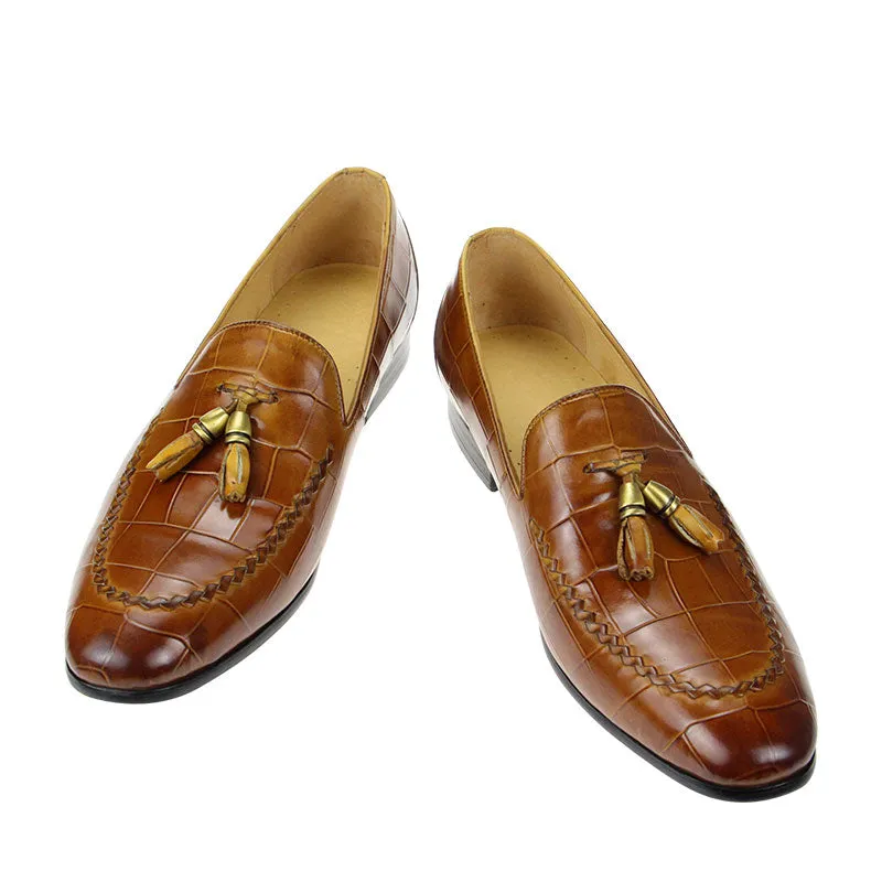 Crocodile Pattern Tassels Leather Loafers Shoes