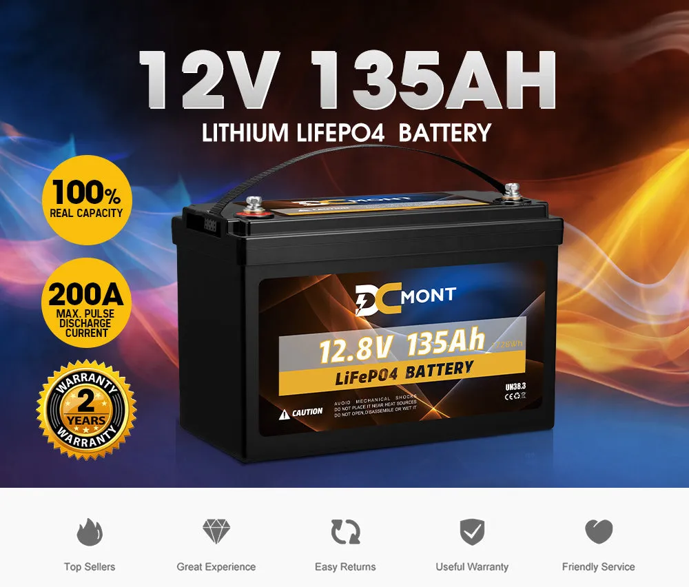 DC MONT 12V 135Ah Lithium Battery LiFePO4 Phosphate Deep Cycle Rechargeable