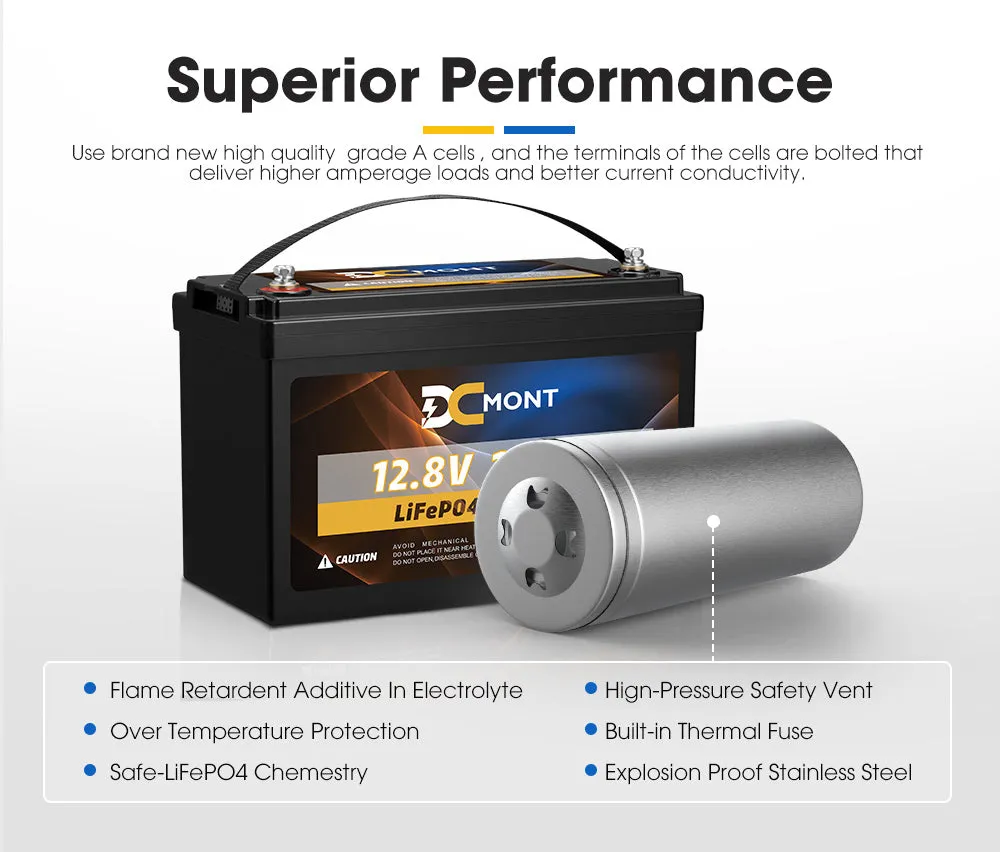 DC MONT 12V 135Ah Lithium Battery LiFePO4 Phosphate Deep Cycle Rechargeable