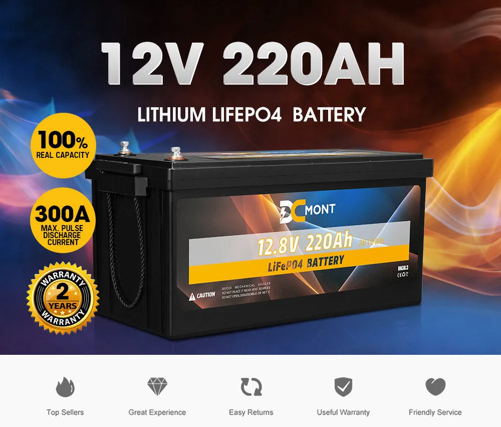 DC MONT 12V 220Ah Lithium Battery LiFePO4 Phosphate Deep Cycle Rechargeable