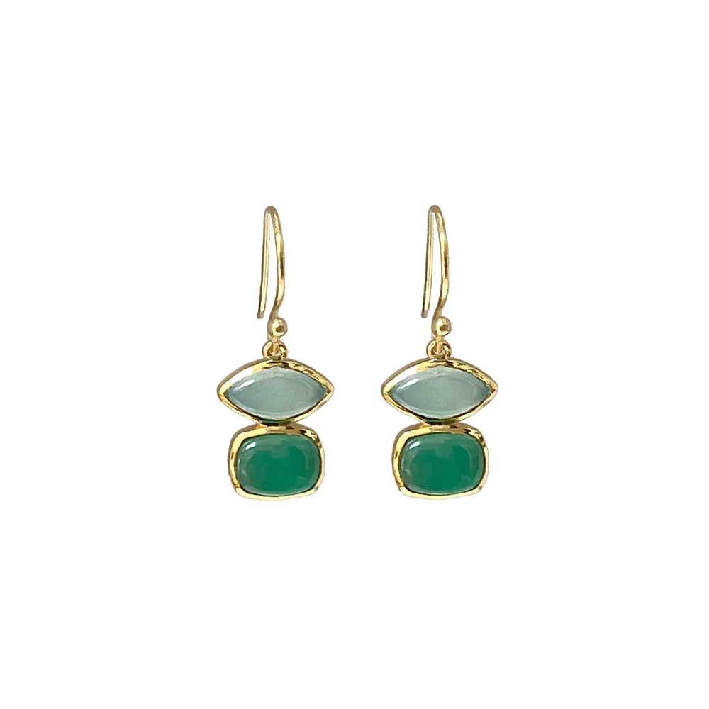 Earrings - Beryl Aqua Cjalcedony and Green Onyx Vermeil