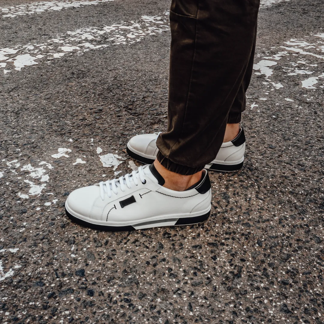 Ether-Men's White/Black Leather Trainers