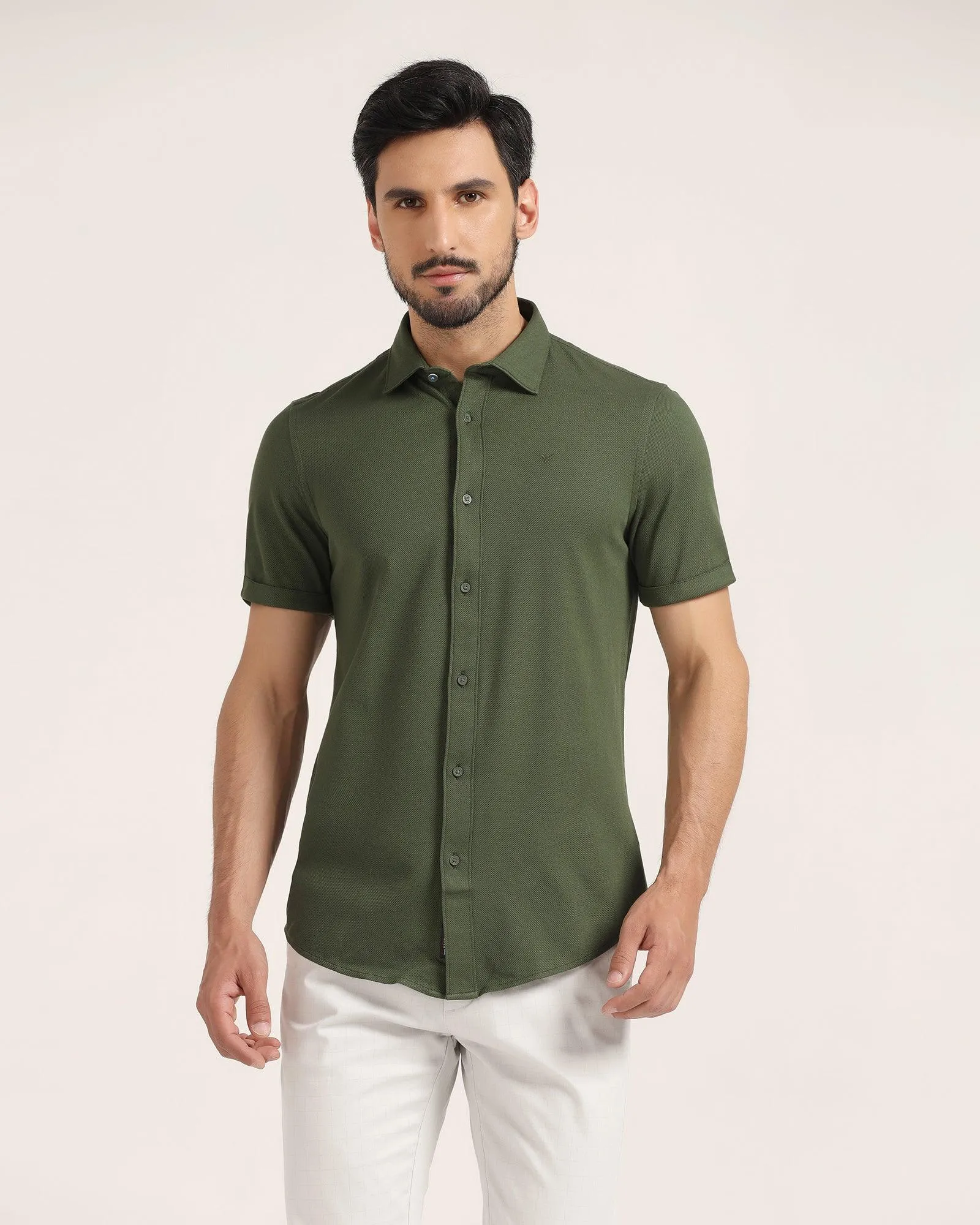 Formal Half Sleeve Green Solid Shirt - Pareto