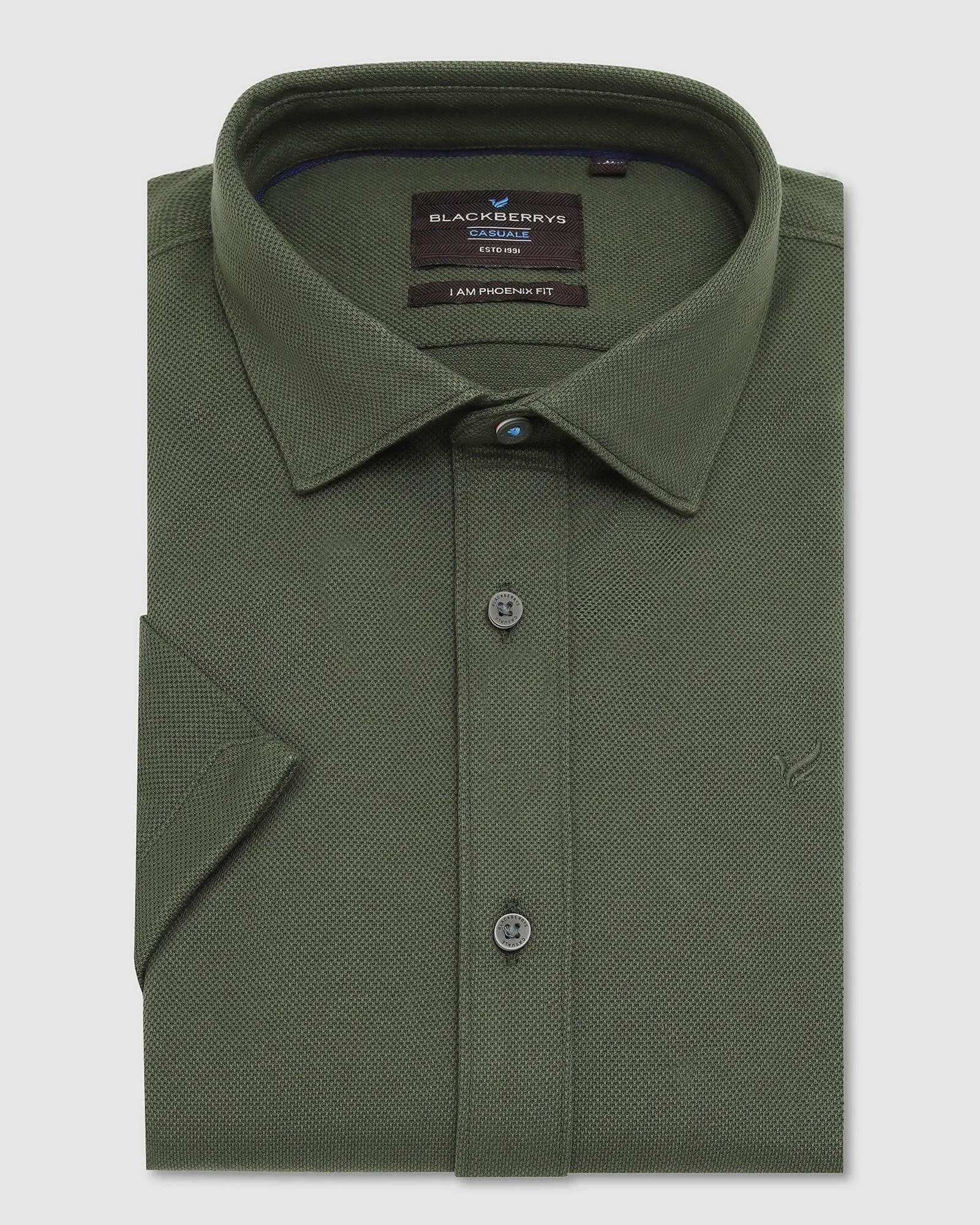 Formal Half Sleeve Green Solid Shirt - Pareto