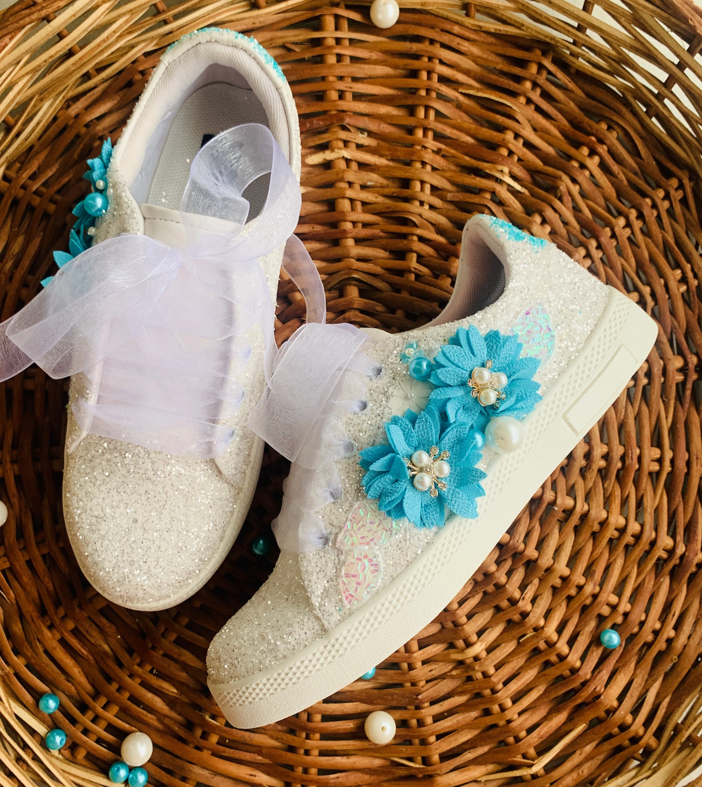 FUNKY N TRENDY blue floral hand work sneakers for brides / bridesmaids/ sky blue sneakers / blue sneakers / floral shoes / floral embroidered sneakers/ embroidered shoes