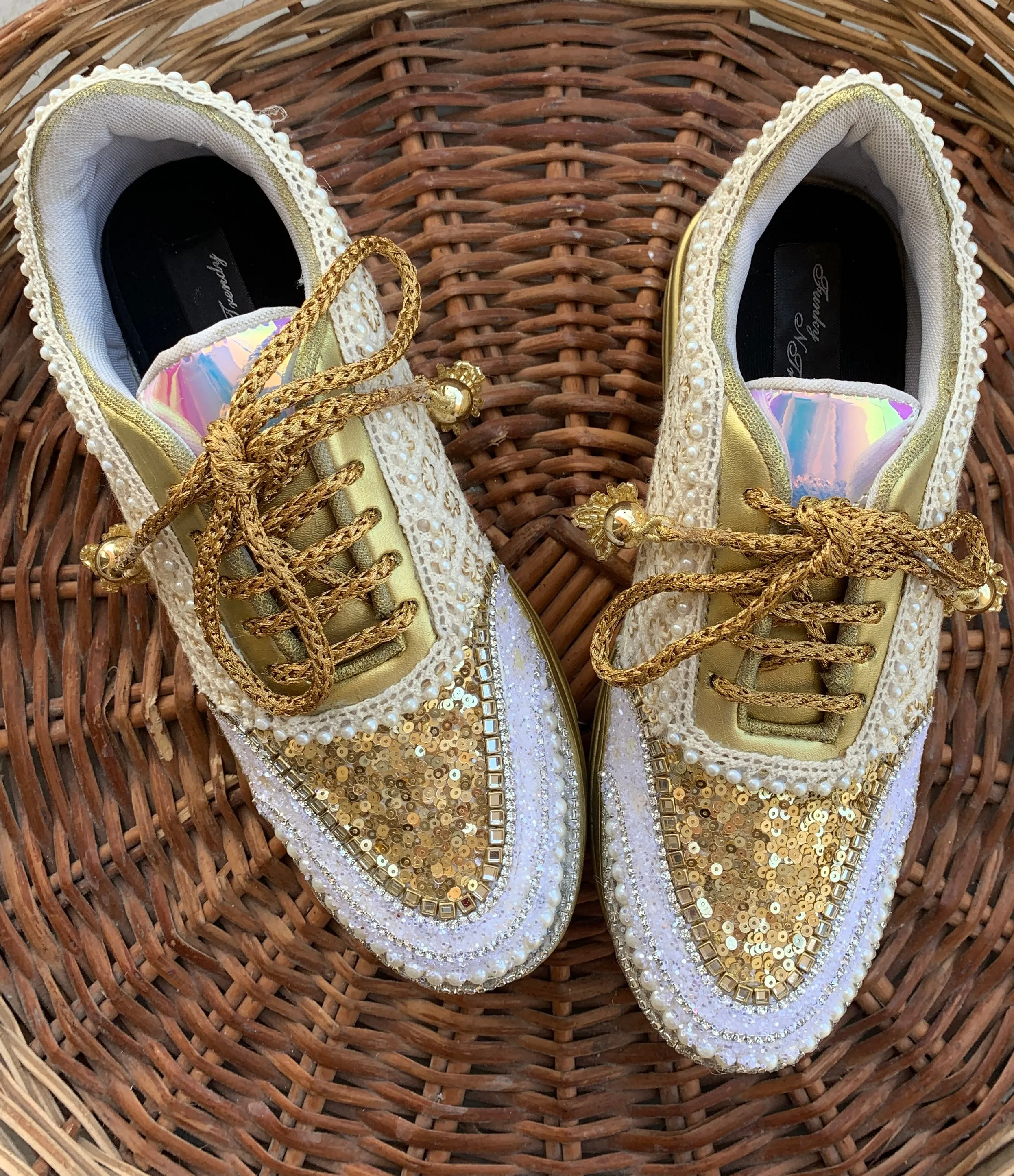 FUNKY N TRENDY ivory and gold bridal sneakers / bridesmaid sneakers