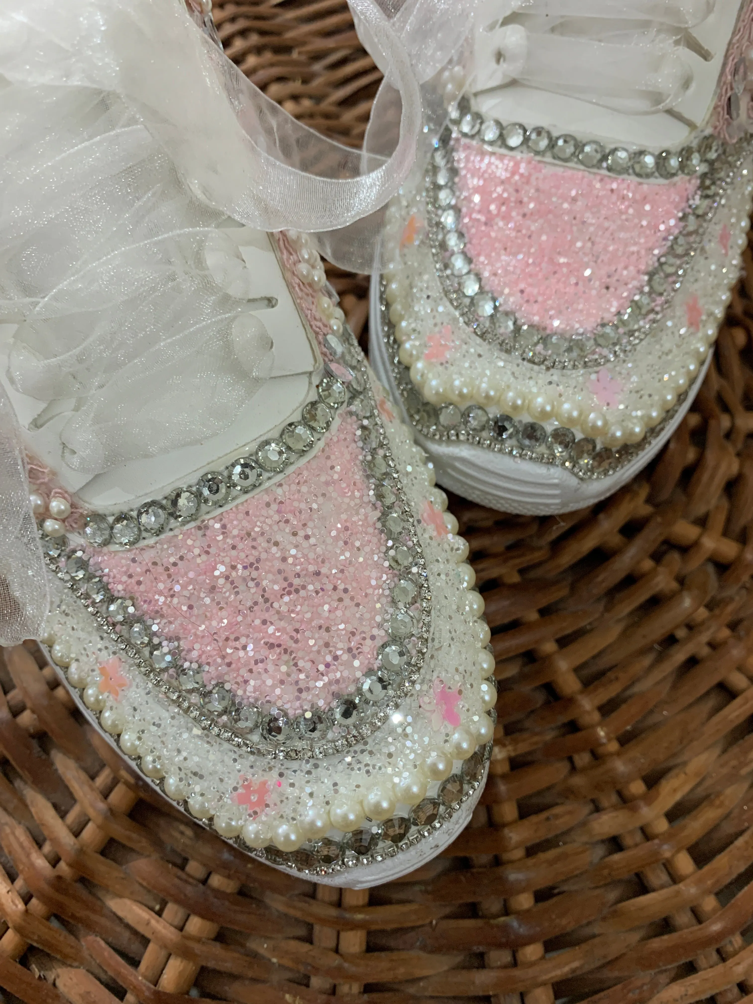 FUNKY N TRENDY pink and silver sneakers with mirror and pearl detailing for brides / bridesmaids