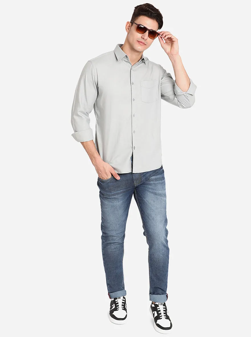 Grey Solid Slim Fit Semi Casual Shirt | Greenfibre