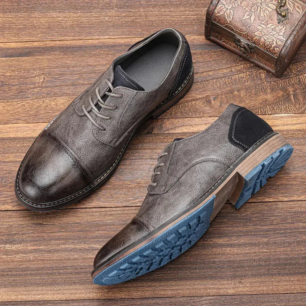 Hnzxzm Men's Dress Office Shoes Men British Style Retro Brogue Shoes Mens Casual Business Leather Derby Shoes Flats Lace-up