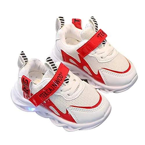 Hopscotch Boys and Girls PU Applique Text Printed Fixed Lace Led Sneaker in Red, UK:10 (FAQ-3575224)