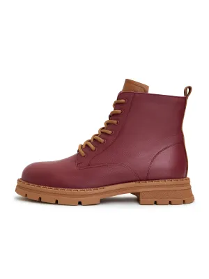 Leather Lace-up Ankle Boots - Bordeaux