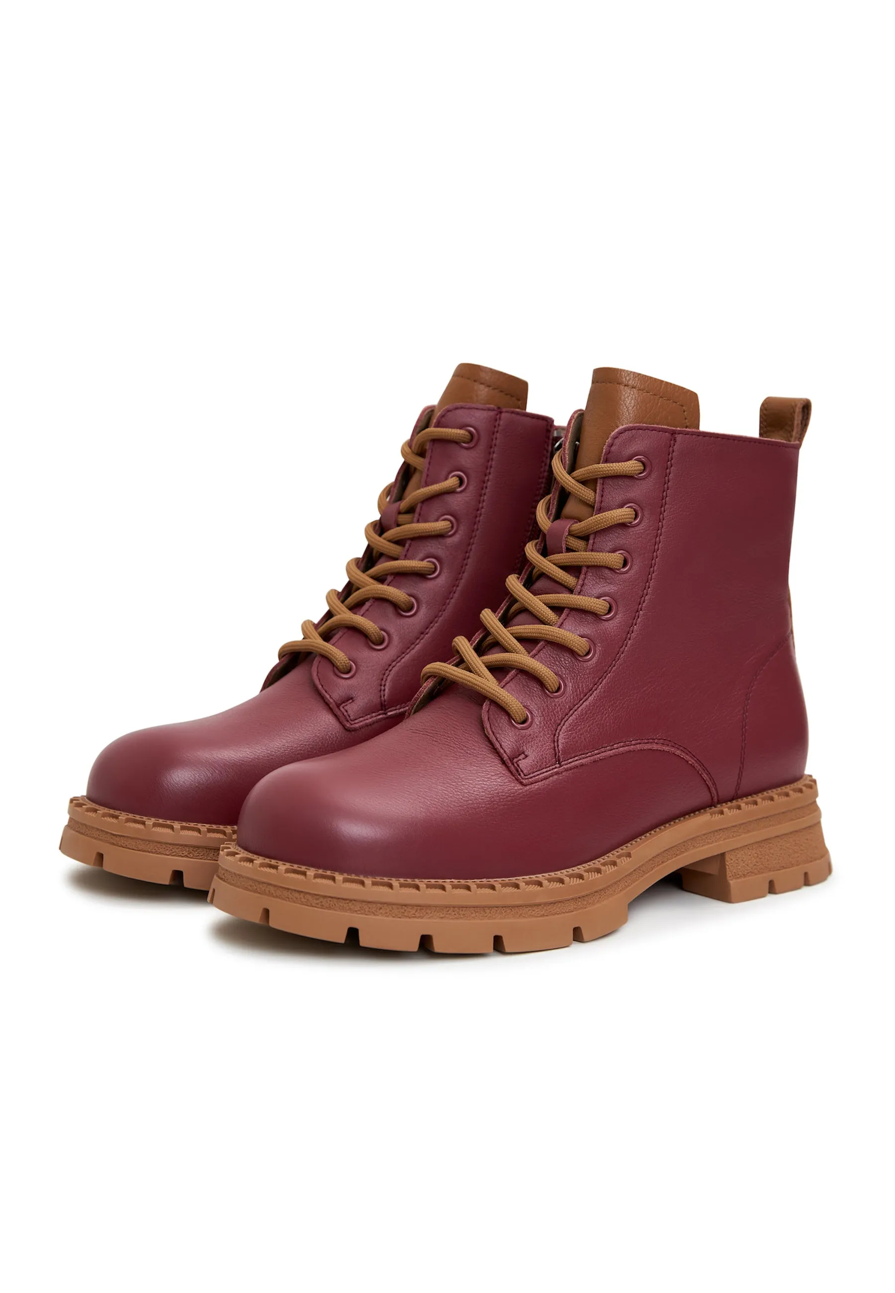 Leather Lace-up Ankle Boots - Bordeaux