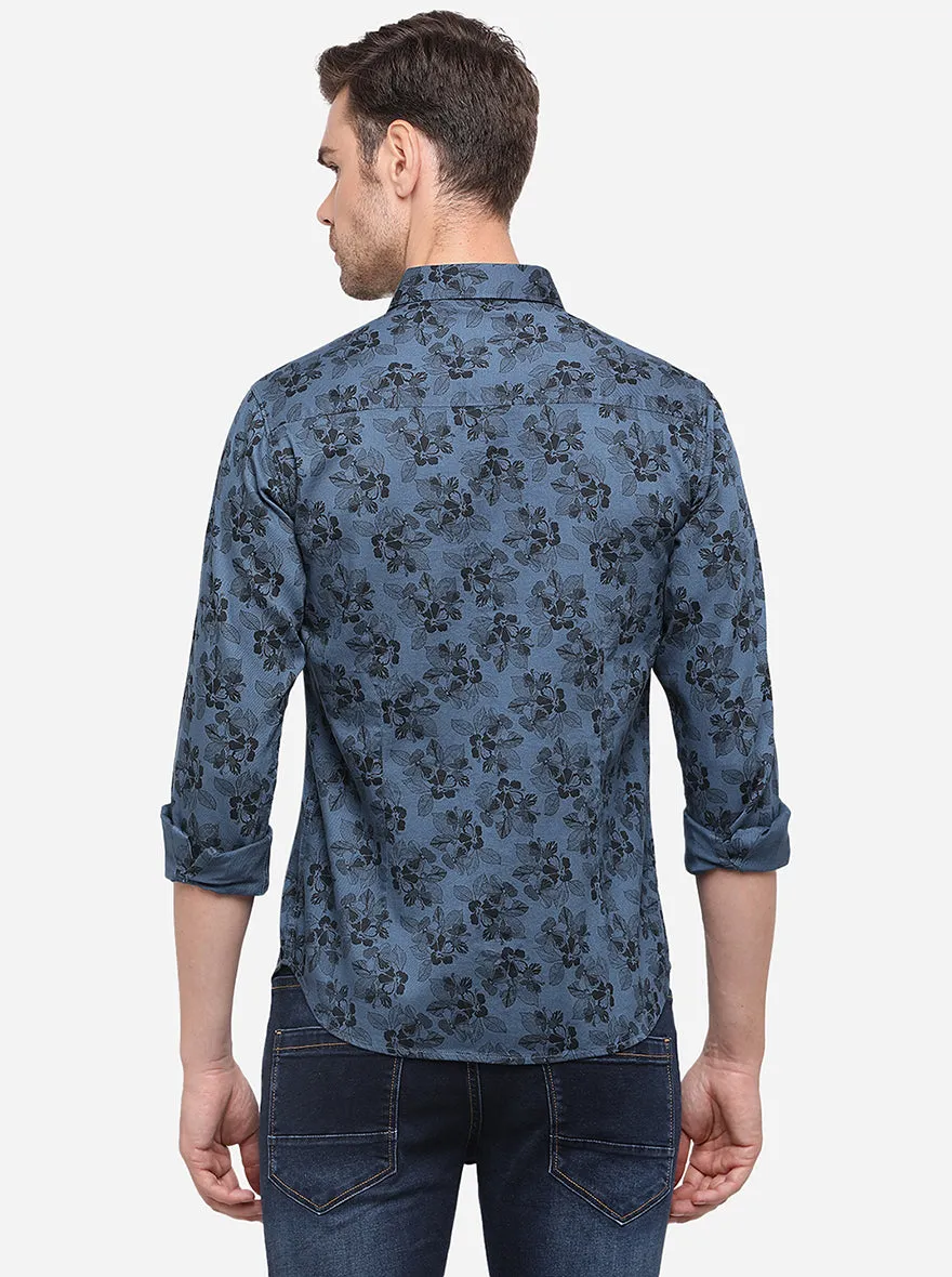 Legion Blue Printed Slim Fit Casual Shirt | Greenfibre