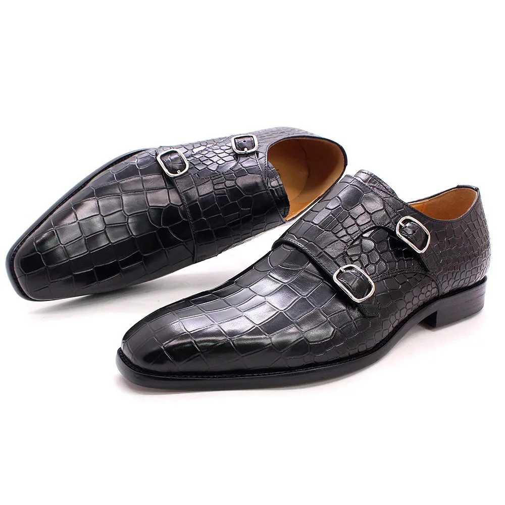 Luxury CrocStride Square Toe Monk Strap Dress Shoes