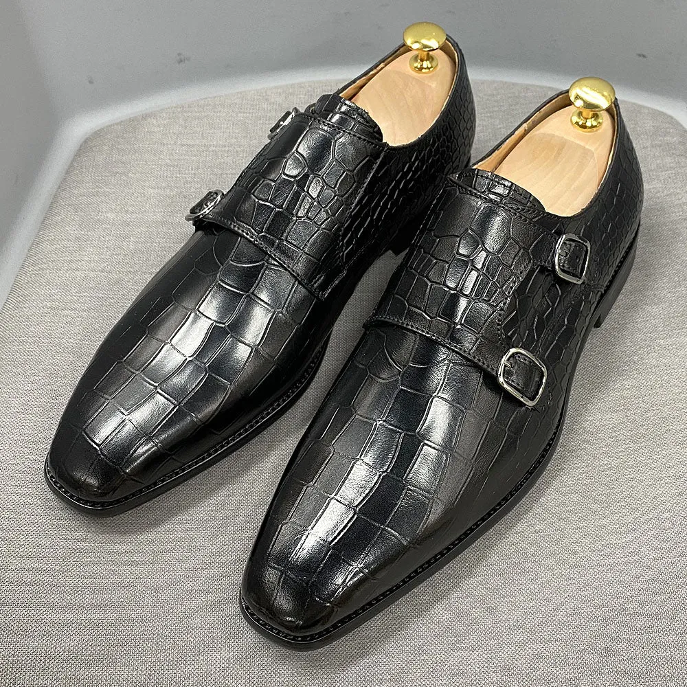 Luxury CrocStride Square Toe Monk Strap Dress Shoes