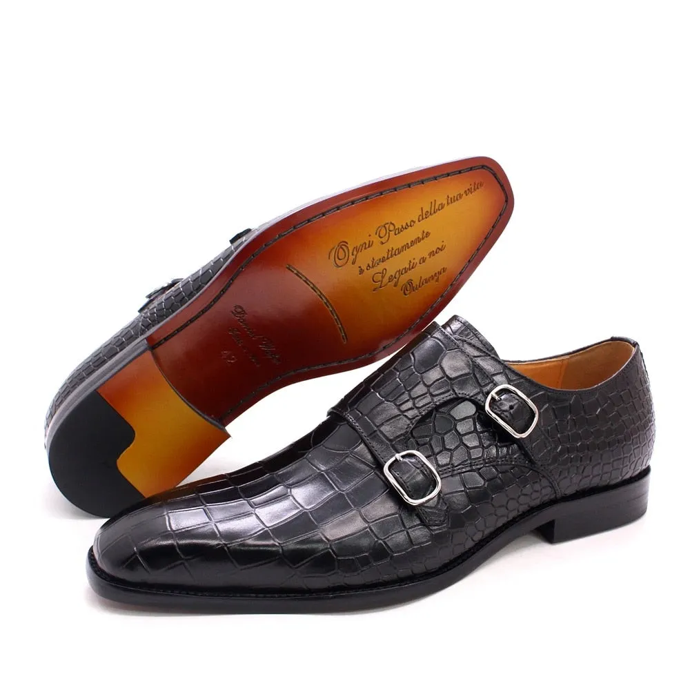 Luxury CrocStride Square Toe Monk Strap Dress Shoes