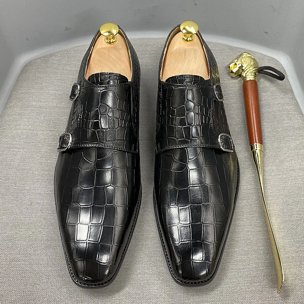 Luxury CrocStride Square Toe Monk Strap Dress Shoes