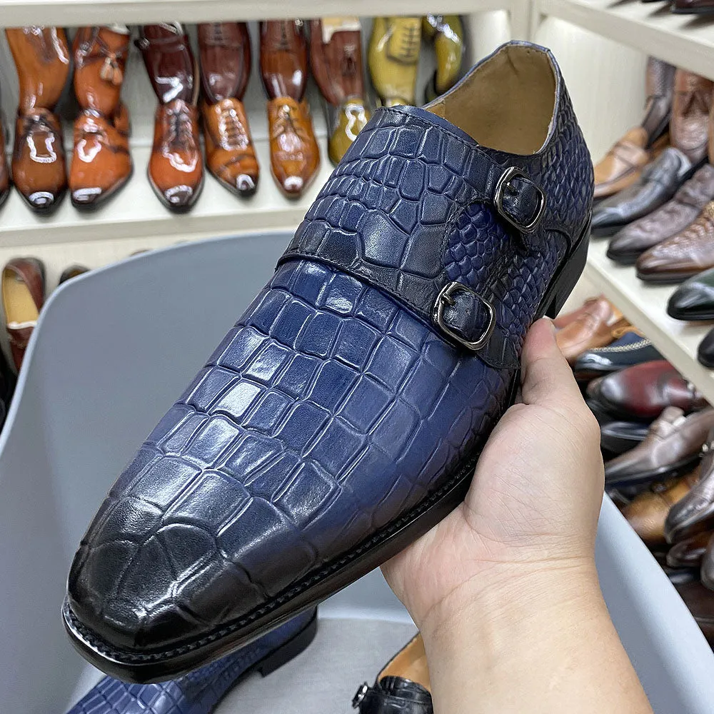 Luxury CrocStride Square Toe Monk Strap Dress Shoes