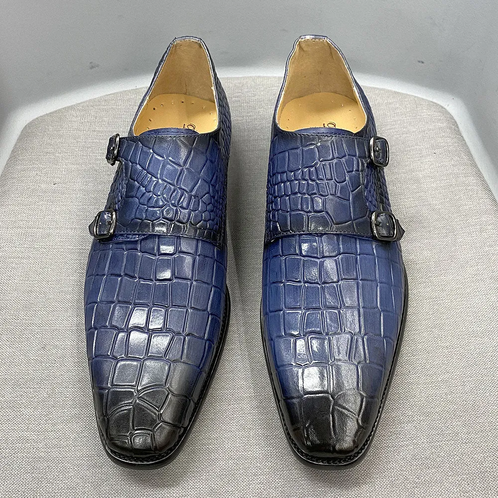 Luxury CrocStride Square Toe Monk Strap Dress Shoes